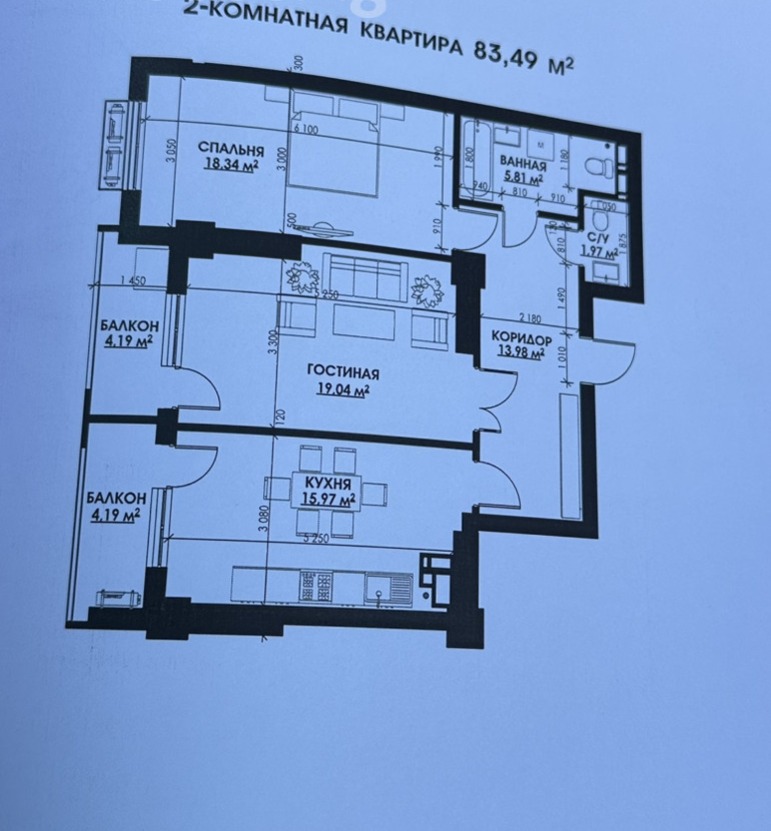 Элитка, 2 ком, 83.49 м2, этаж 9/17, ж/к Turpan Tower, Сост: Сдан ПСО - фото 2