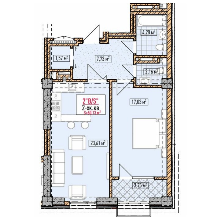 Продажа, Элитка, 2 ком, 60 м2, этаж 2/12, ж/к Нью-Йорк сити (New York city), Сост: Строящийся ПСО - фото 2