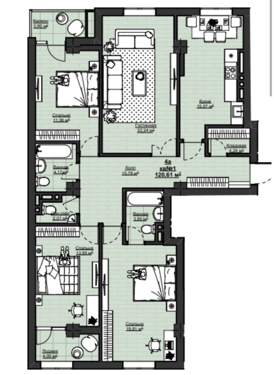Продажа, Элитка, 4 ком, 120.61 м2, этаж 2/14, ж/к Нью Сити( New city), Сост: Сдан ПСО - фото 1