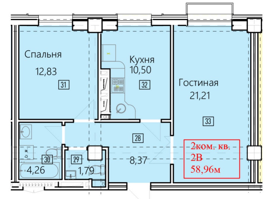 Элитка, 2 ком, 58.96 м2, этаж 5/13, ж/к Нью-Йорк сити (New York city), Сост: Строящийся ПСО - фото 2