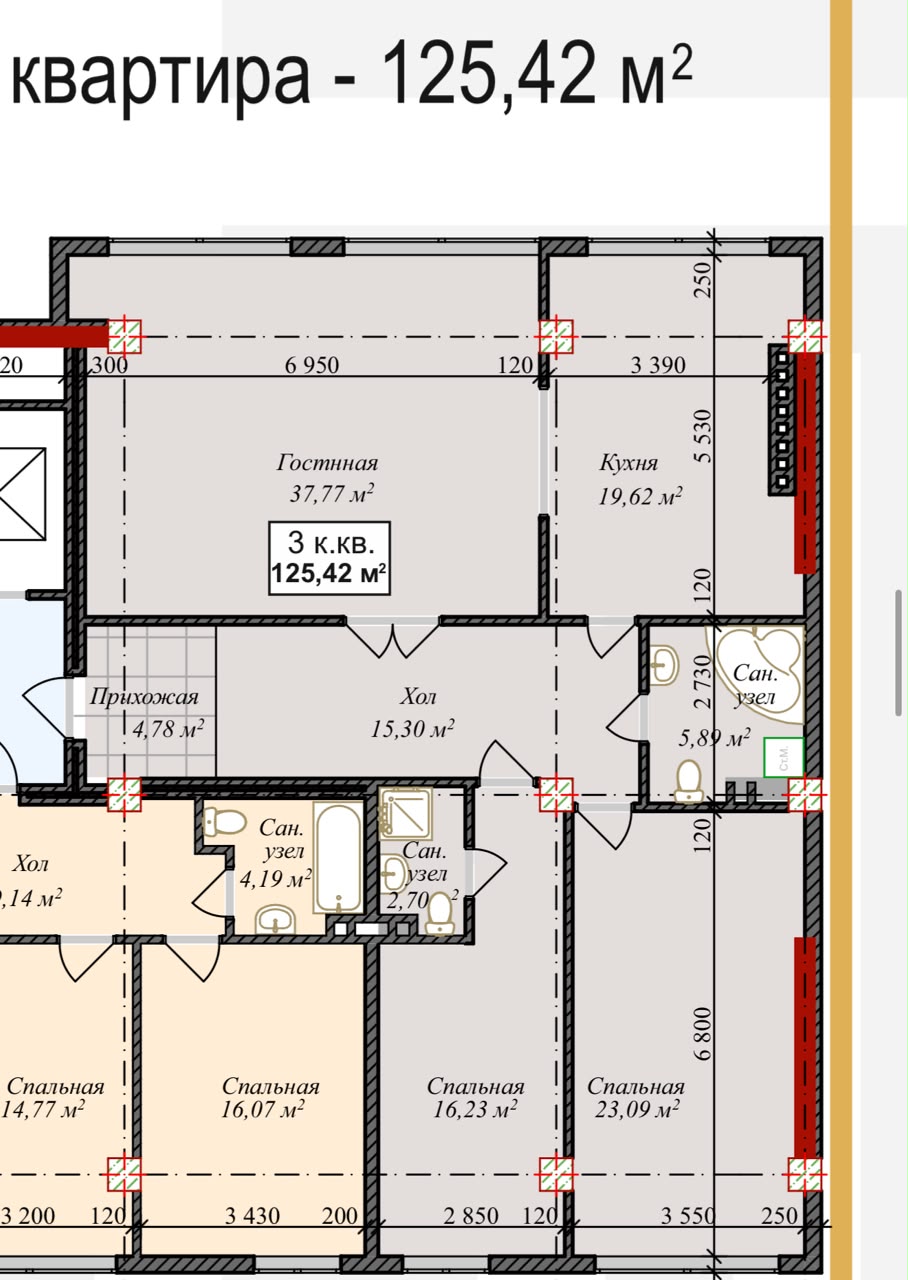 Продажа, Элитка, 3 ком, 125.42 м2, этаж 3/5, ж/к Ницца Резиденс (Nitca Residence), Сост: Сдан ПСО - фото 7
