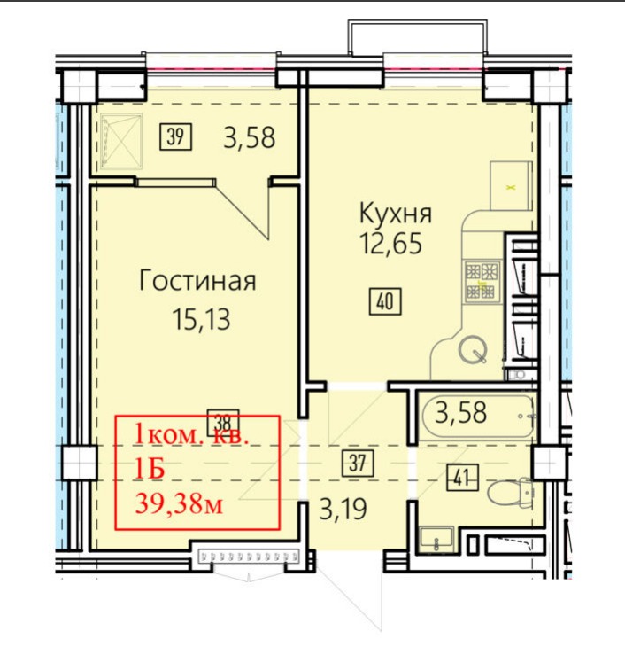Продажа, Элитка, 1 ком, 39.38 м2, этаж 14/15, ж/к Нью-Йорк сити (New York city), Сост: Сдан ПСО - фото 2