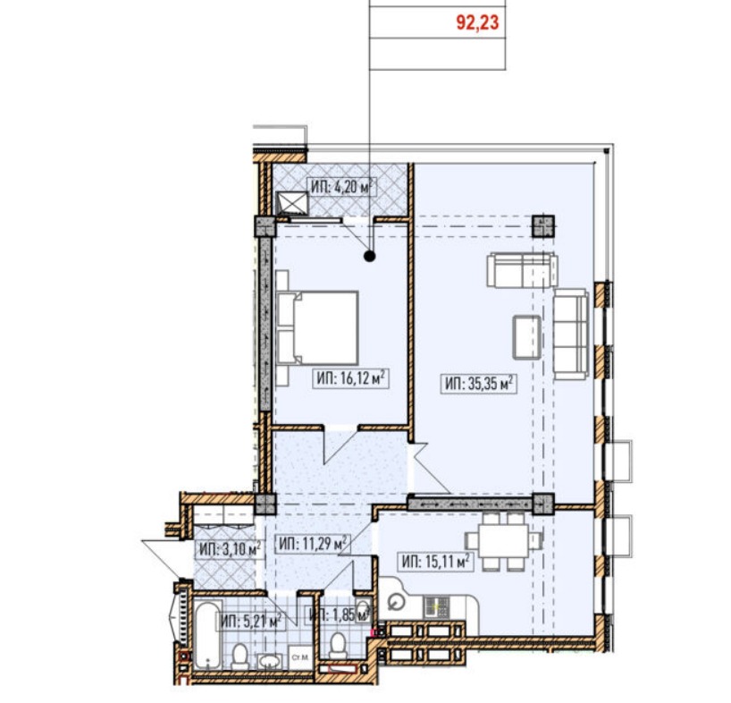 Продажа, Элитка, 2 ком, 92.23 м2, этаж 14/14, ж/к Нью-Йорк сити (New York city), Сост: Сдан ПСО - фото 9