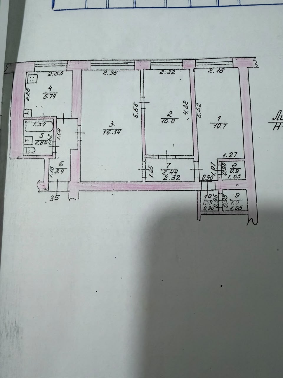 3 ком, Хрущёвка, 56 м2, этаж 1/4, Сост: Среднее - фото 9