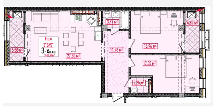 Продажа, Элитка, 3 ком, 89.99 м2, этаж 13/14, ж/к ЖК Нова (Nova), Сост: Сдан ПСО - фото 3