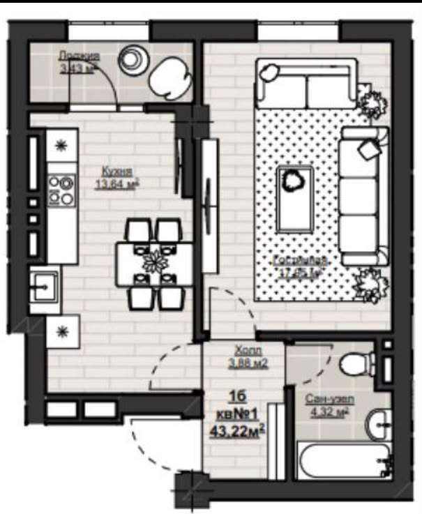 Элитка, 1 ком, 43 м2, этаж 6/14, ж/к Нью Сити( New city) - фото 1