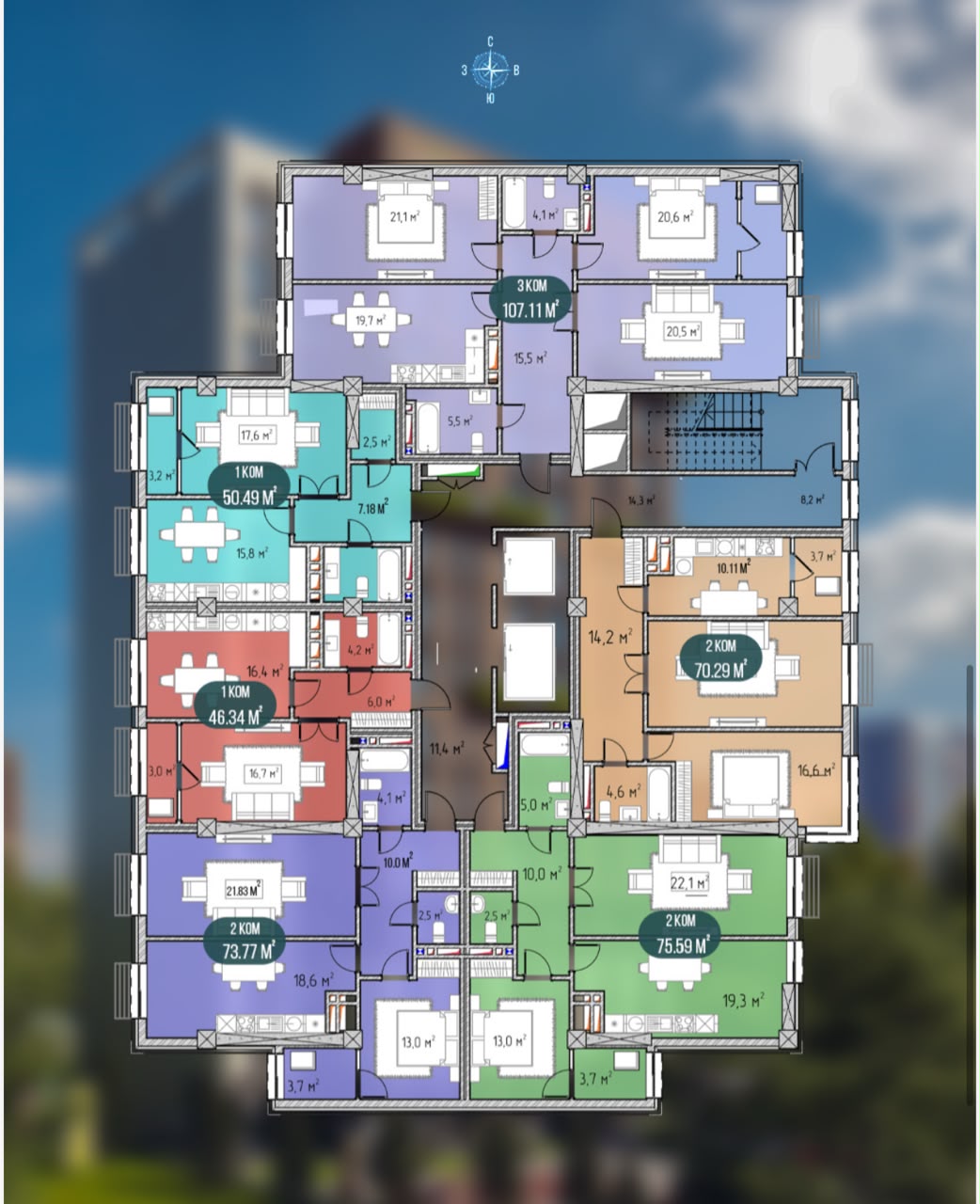 Продажа, Элитка, 3 ком, 107 м2, этаж 10/15, ж/к Элеганс Строй (Elegance Stroy), Сост: Сдан ПСО - фото 6
