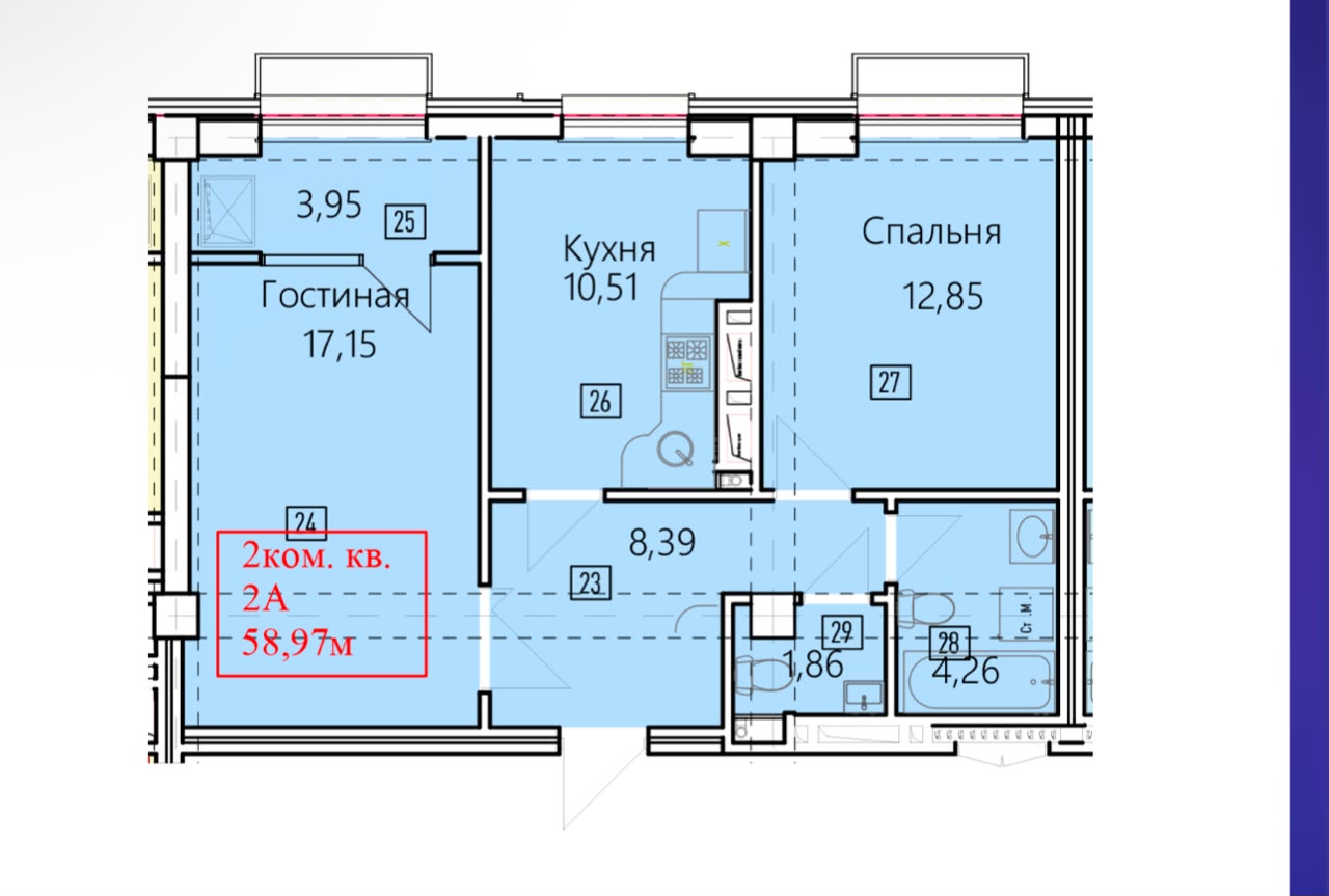 Продажа, Элитка, 2 ком, 58.97 м2, этаж 10/14, ж/к Нью-Йорк сити (New York city), Сост: Сдан ПСО - фото 6