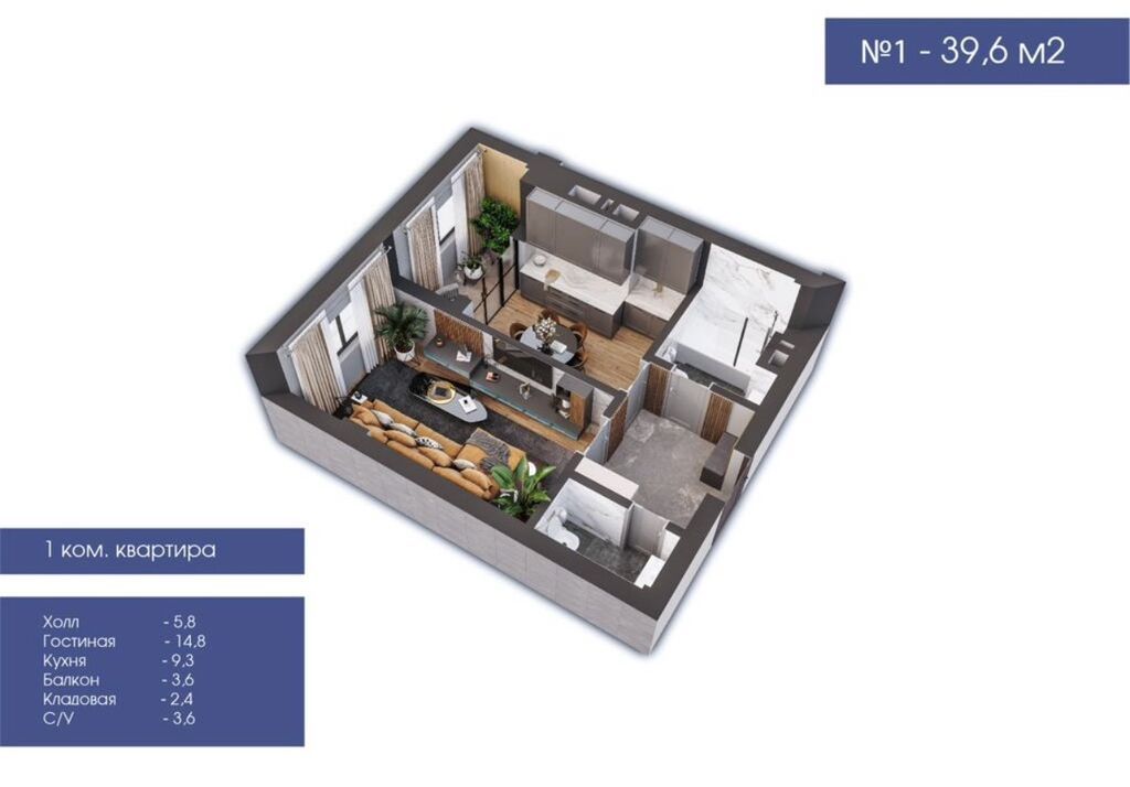 Продажа, Элитка, 1 ком, 40 м2, этаж 3/12, Сост: Евроремонт - фото 2
