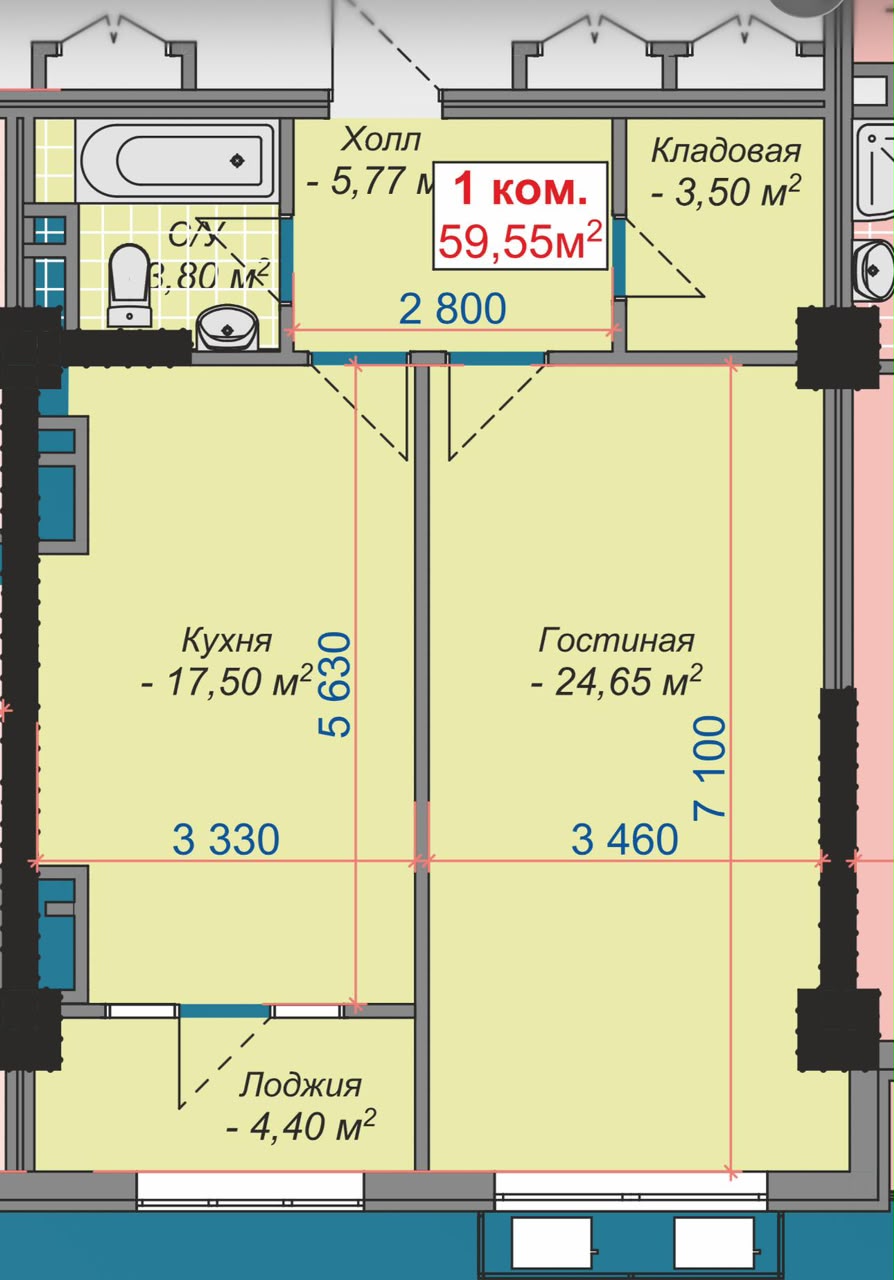 Продажа, Элитка, 1 ком, 59.55 м2, этаж 8/16, ж/к Venezian, Сост: Сдан ПСО - фото 4