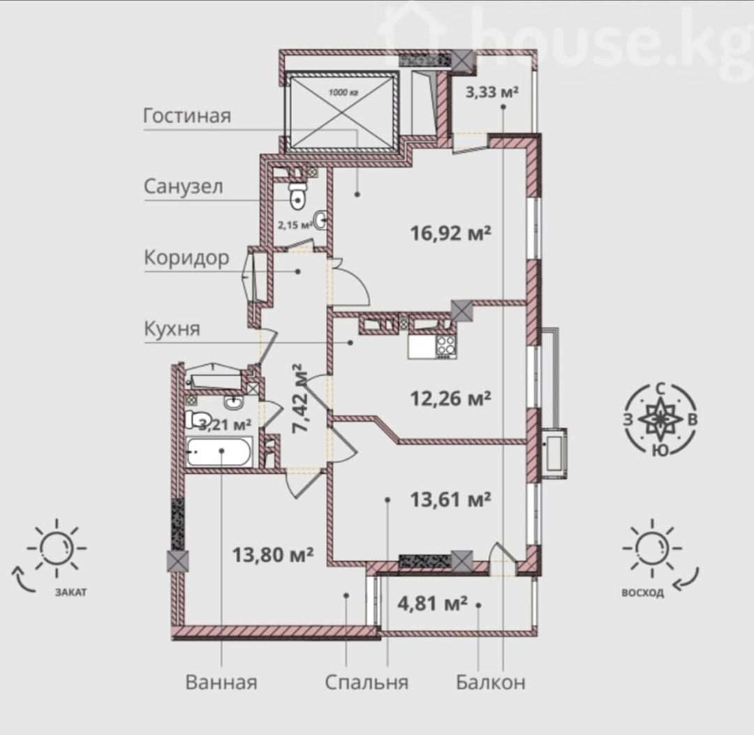 Продажа, Элитка, 3 ком, 75.5 м2, этаж 2/10, ж/к Аура, Сост: Сдан ПСО - фото 1