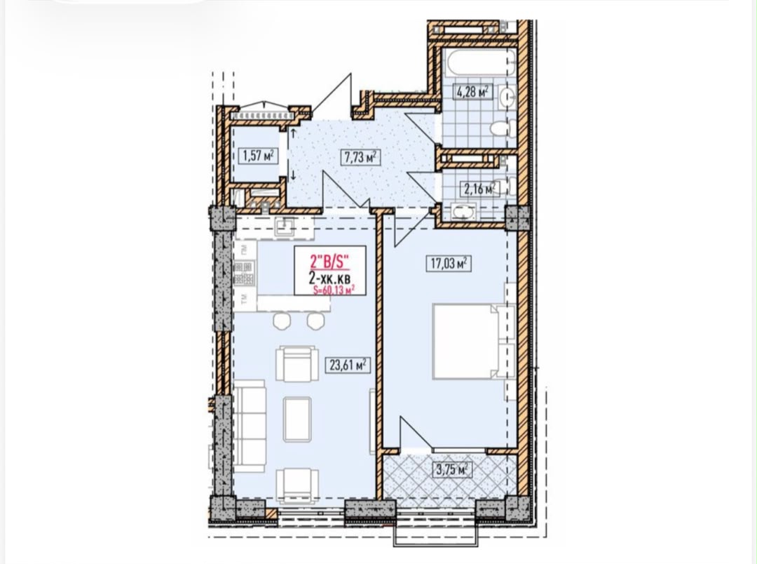 Элитка, 2 ком, 60.13 м2, этаж 8/16, ж/к Нью-Йорк сити (New York city) - фото 6
