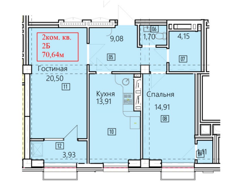 Элитка, 2 ком, 70.64 м2, этаж 5/14, ж/к Нью-Йорк сити (New York city), Сост: Строящийся ПСО - фото 1