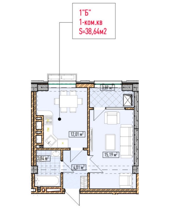 Элитка, 1 ком, 38.64 м2, этаж 7/14, ж/к Нью-Йорк сити (New York city), Сост: Строящийся ПСО - фото 2