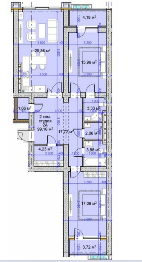 Элитка, 2 ком, 99.16 м2, этаж 10/25, ж/к ЖК Houston Tower (Хьюстон Тауэр), Сост: Строящийся ПСО - фото 1