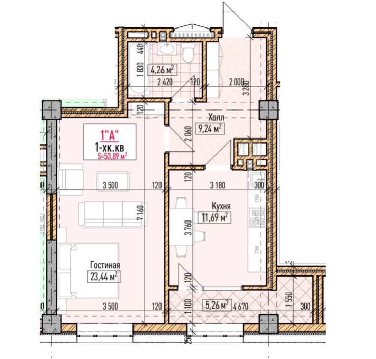 Элитка, 53.89 м2, этаж 9/15, ж/к Нью-Йорк сити (New York city), Сост: Строящийся ПСО - фото 1