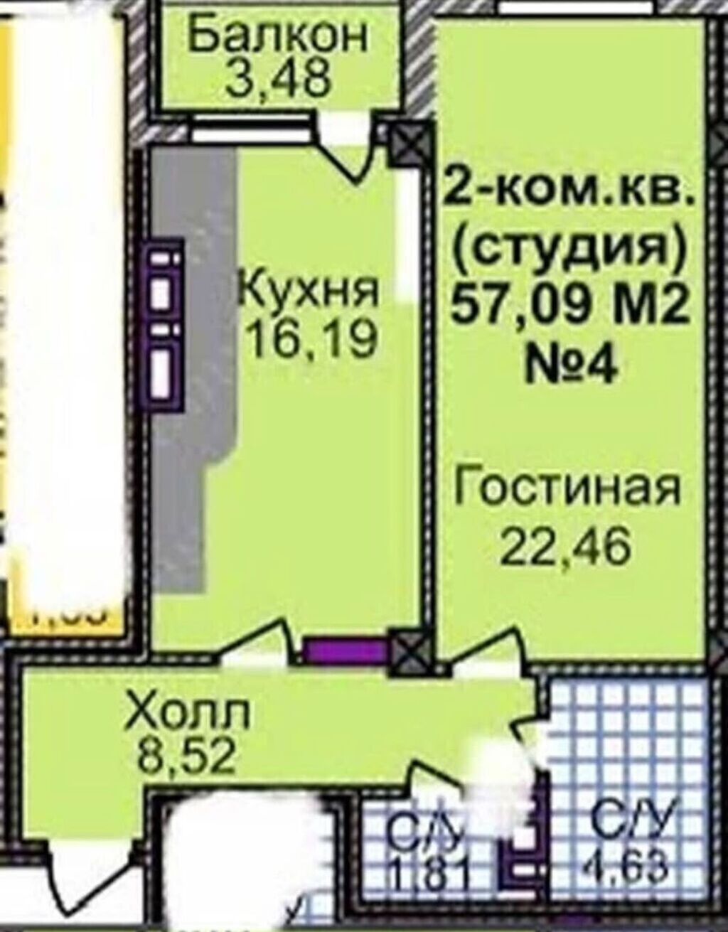Элитка, 58 м2, этаж 9/11, ж/к Aalam City, Сост: Сдан ПСО - фото 3