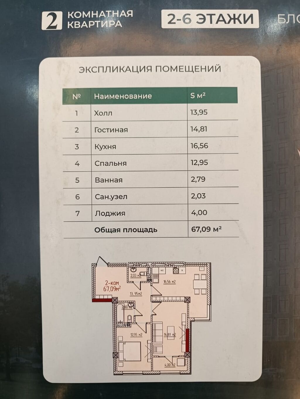 Элитка, 67 м2, этаж 5/13, ж/к ЖД MONE, Сост: Сдан ПСО - фото 2