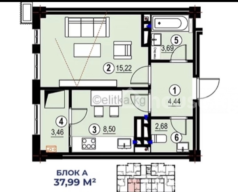 Элитка, 1 ком, 38 м2, этаж 4/8, ж/к Аура, Сост: Евроремонт - фото 6