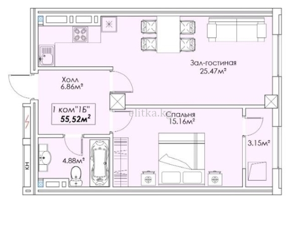 Продажа, Элитка, 1 ком, 56 м2, этаж 8/14, Сост: Строящийся ПСО - фото 3