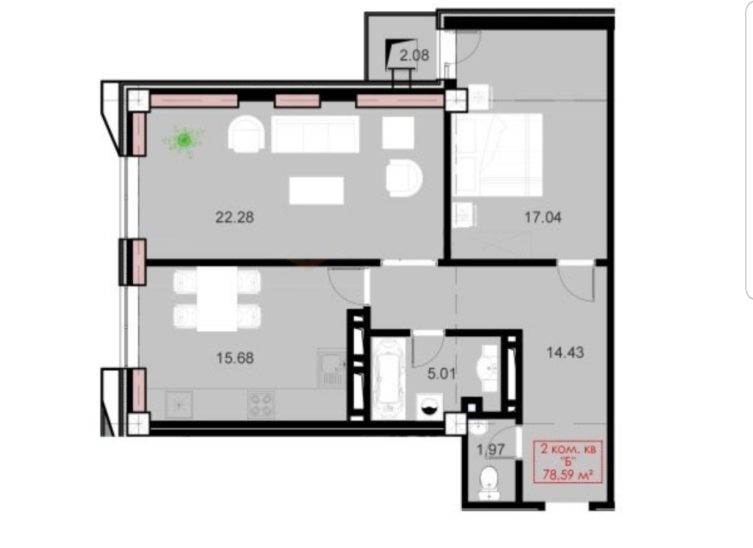 Элитка, 2 ком, 80 м2, этаж 16/16, ж/к BROOKLYN, Сост: Сдан ПСО - фото 1