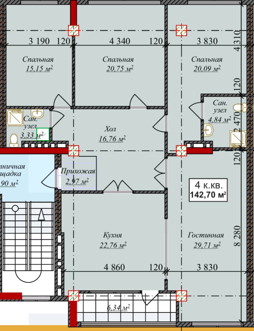 Элитка, 4 ком, 142.7 м2, этаж 5/5, ж/к Ницца Резиденс (Nitca Residence), Сост: Сдан ПСО - фото 4