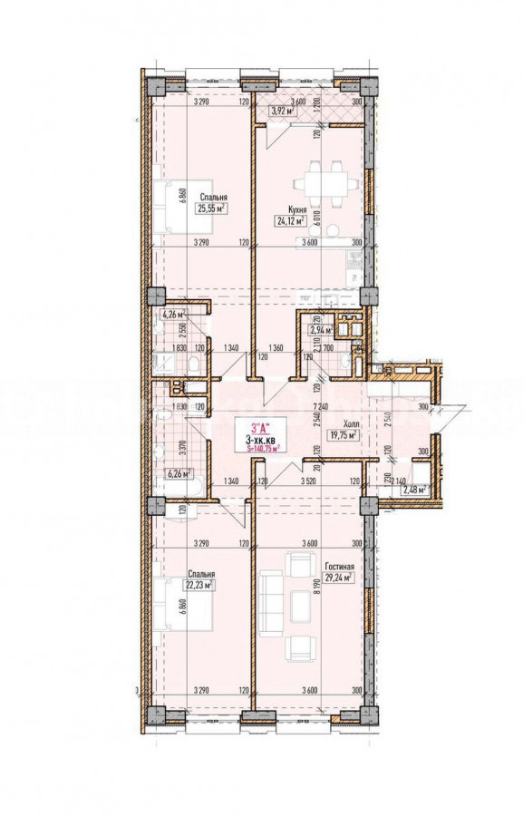 Элитка, 3 ком, 140.75 м2, этаж 13/15, ж/к Нью Сити( New city), Сост: Строящийся ПСО - фото 3