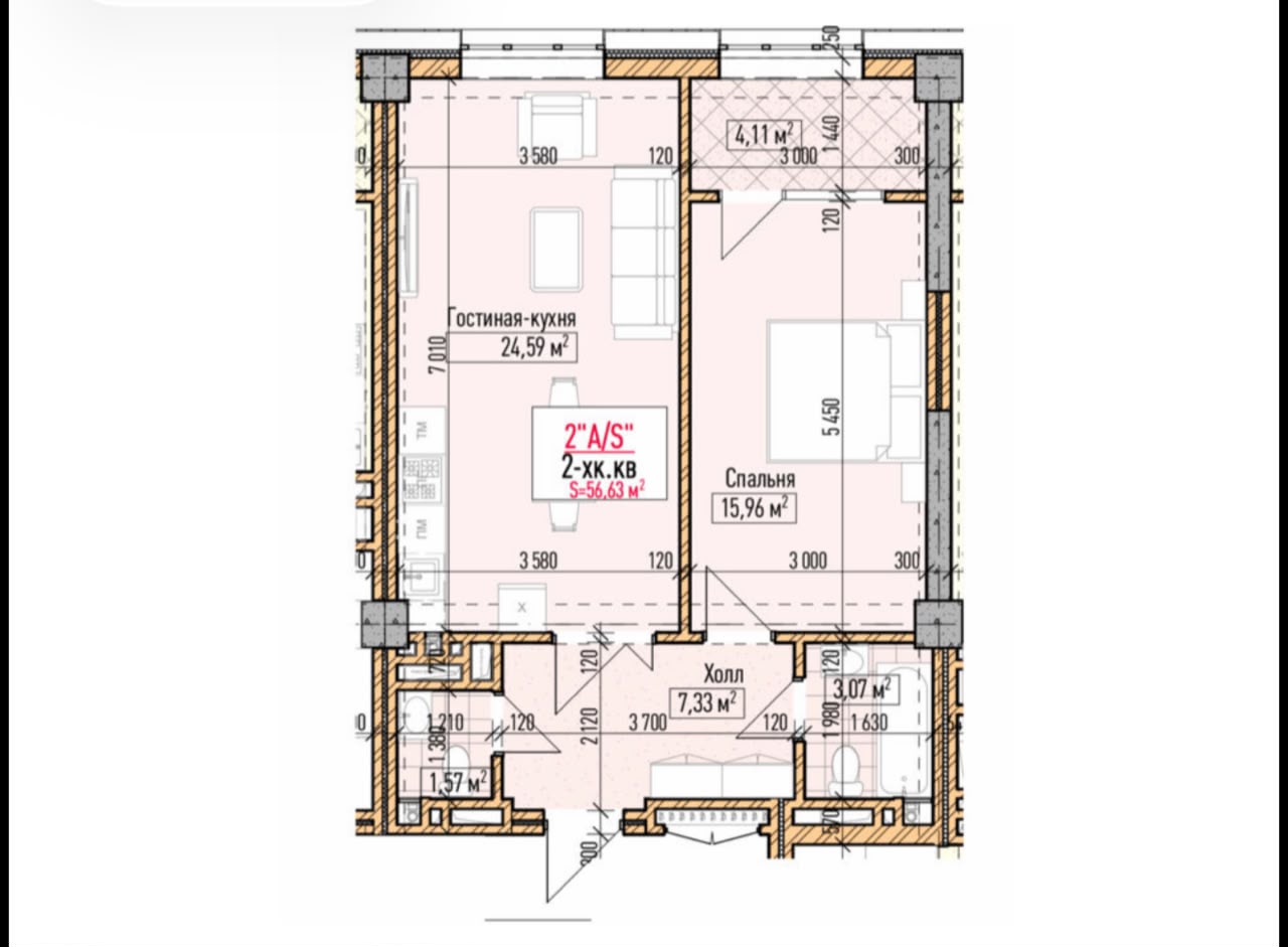 Элитка, 2 ком, 56.63 м2, этаж 3/14, ж/к Нью-Йорк сити (New York city), Сост: Строящийся ПСО - фото 1