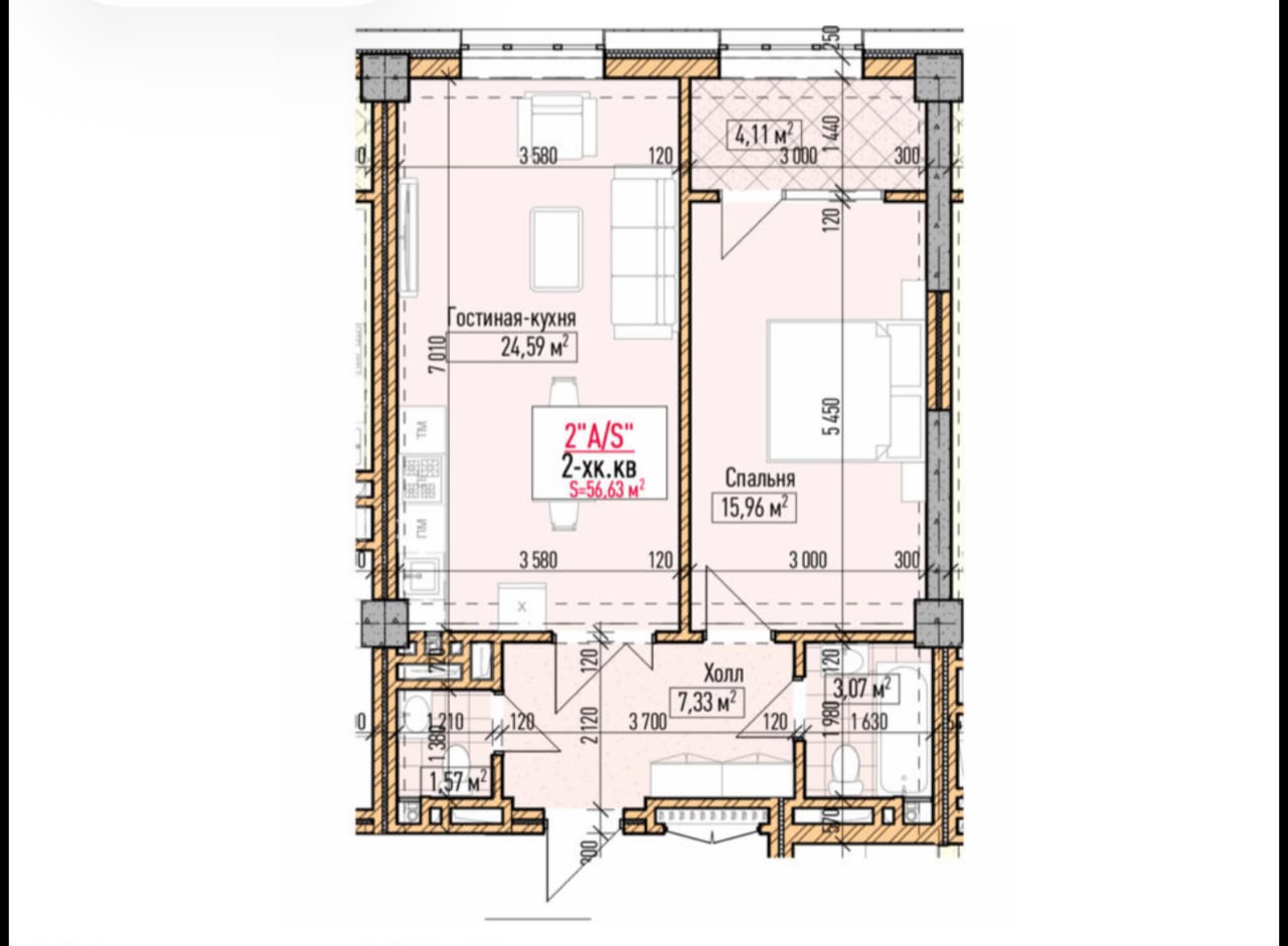 Продажа, Элитка, 2 ком, 56.63 м2, этаж 3/14, ж/к Нью-Йорк сити (New York city), Сост: Строящийся ПСО - фото 1