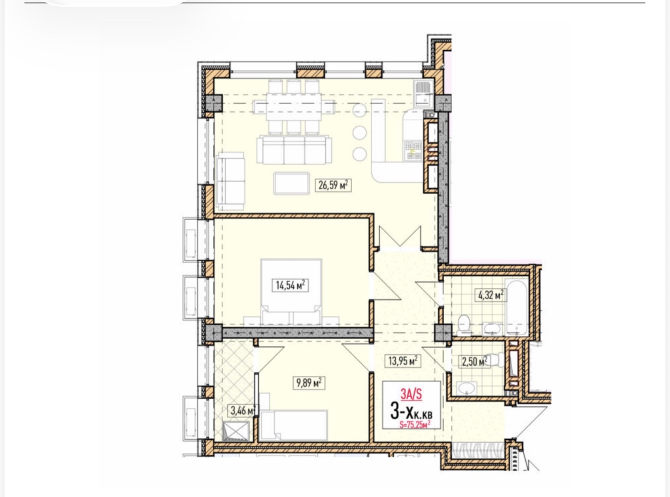 Продажа, Элитка, 3 ком, 75.25 м2, этаж 11/18, ж/к Нью-Йорк сити (New York city), Сост: Строящийся ПСО - фото 1