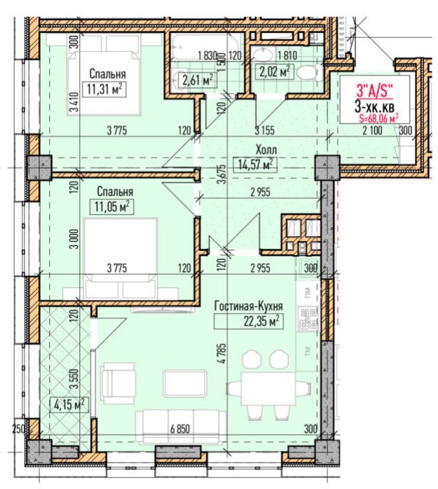 Продажа, Элитка, 2 ком, 68 м2, этаж 12/16, ж/к Нью-Йорк сити (New York city), Сост: Строящийся ПСО - фото 1
