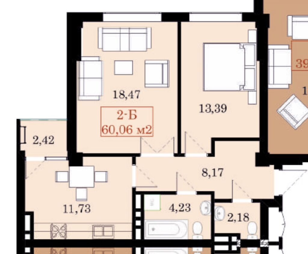 Элитка, 2 ком, 60 м2, этаж 13/14, ж/к Ихлас Джал-15, Сост: Сдан ПСО - фото 2