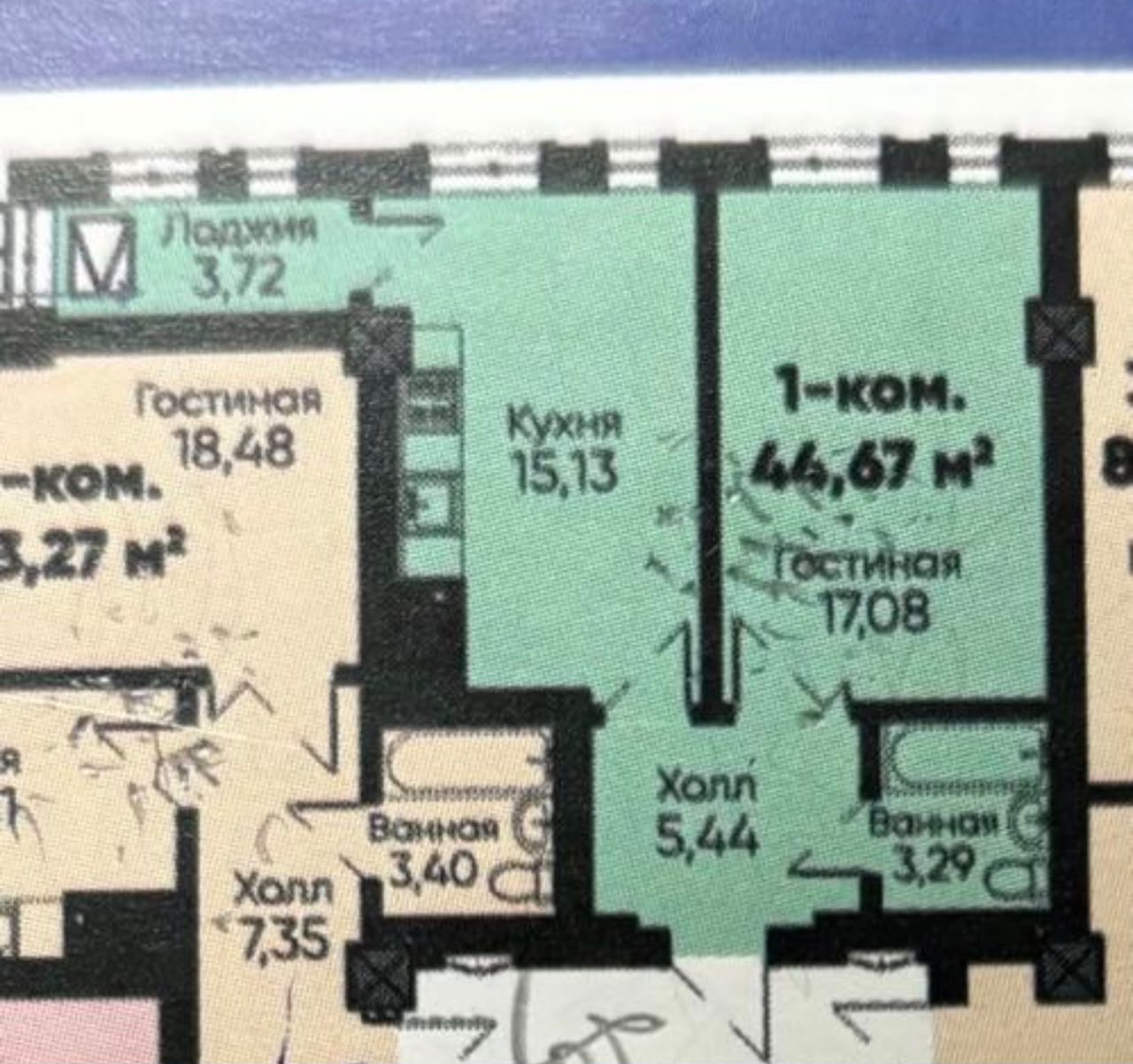 Элитка, 1 ком, 44.67 м2, этаж 12/14, ж/к Восточный Парк (Vostochnyi Park), Сост: Евроремонт - фото 14