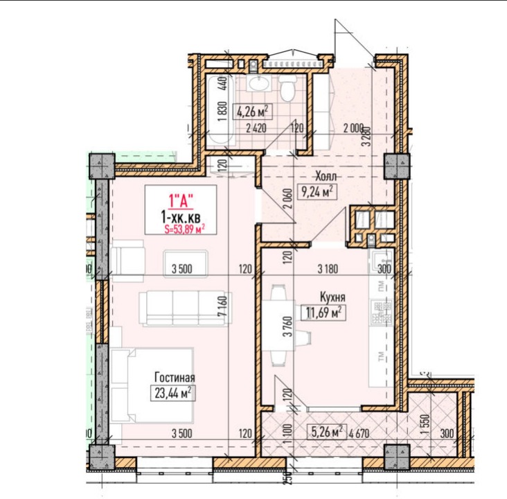 Элитка, 2 ком, 53.89 м2, этаж 9/16, ж/к Нью-Йорк сити (New York city), Сост: Строящийся ПСО - фото 2