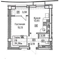 Элитка, 39.7 м2, этаж 12/14, ж/к Нью-Йорк сити (New York city), Сост: Строящийся ПСО - фото 1