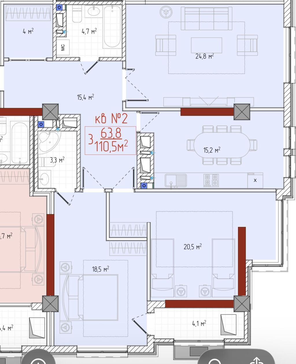 Элитка, 3 ком, 110.6 м2, этаж 7/20, ж/к Imarat Park Residence, Сост: Строящийся ПСО - фото 9