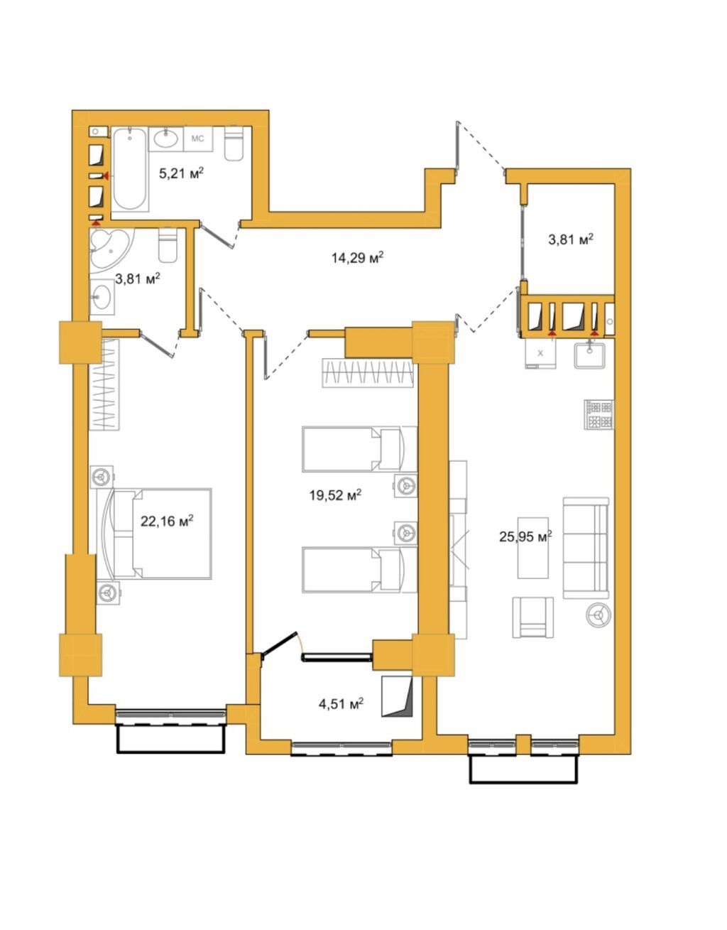 Элитка, 3 ком, 110.6 м2, этаж 7/20, ж/к Imarat Park Residence, Сост: Строящийся ПСО - фото 11