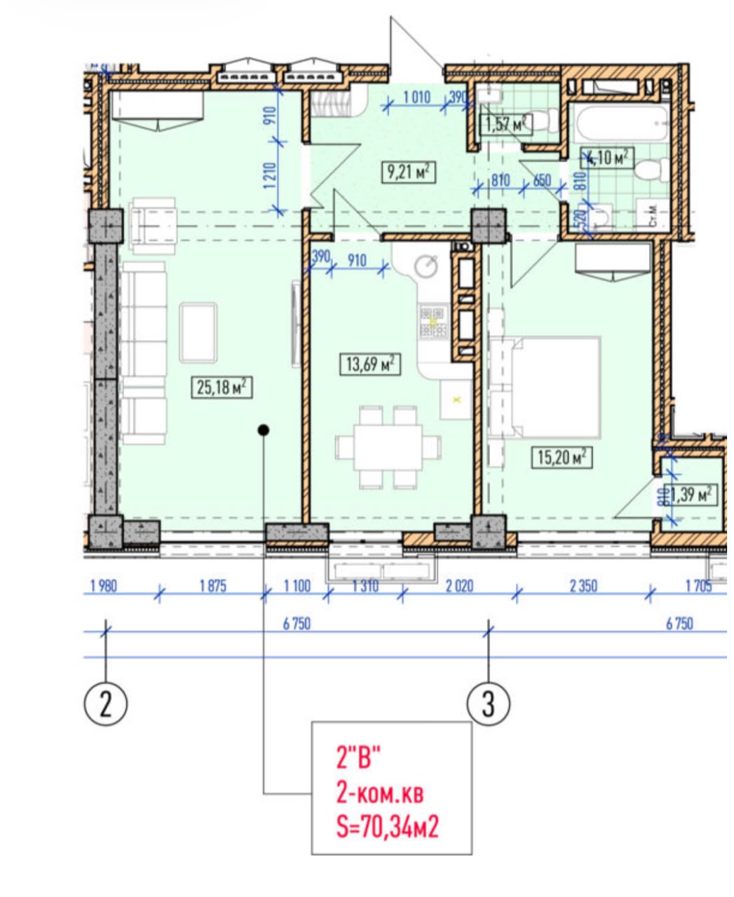Элитка, 3 ком, 70.34 м2, этаж 3/14, ж/к Нью-Йорк сити (New York city), Сост: Строящийся ПСО - фото 2