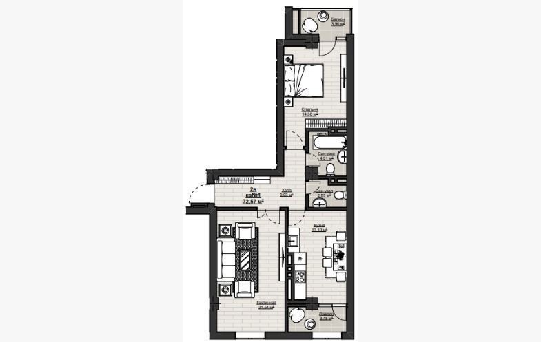 Продажа, Элитка, 2 ком, 72.57 м2, этаж 12/14, ж/к Нью Сити( New city), Сост: Сдан ПСО - фото 1