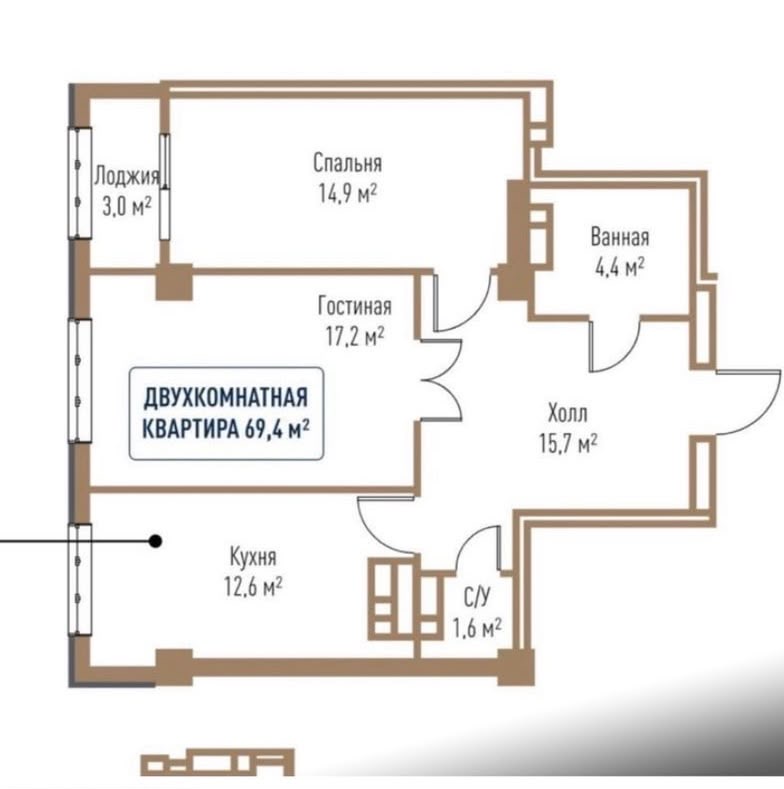 Элитка, 69.4 м2, этаж 11/14, ж/к ЖК SEVEN, Сост: Сдан ПСО - фото 4