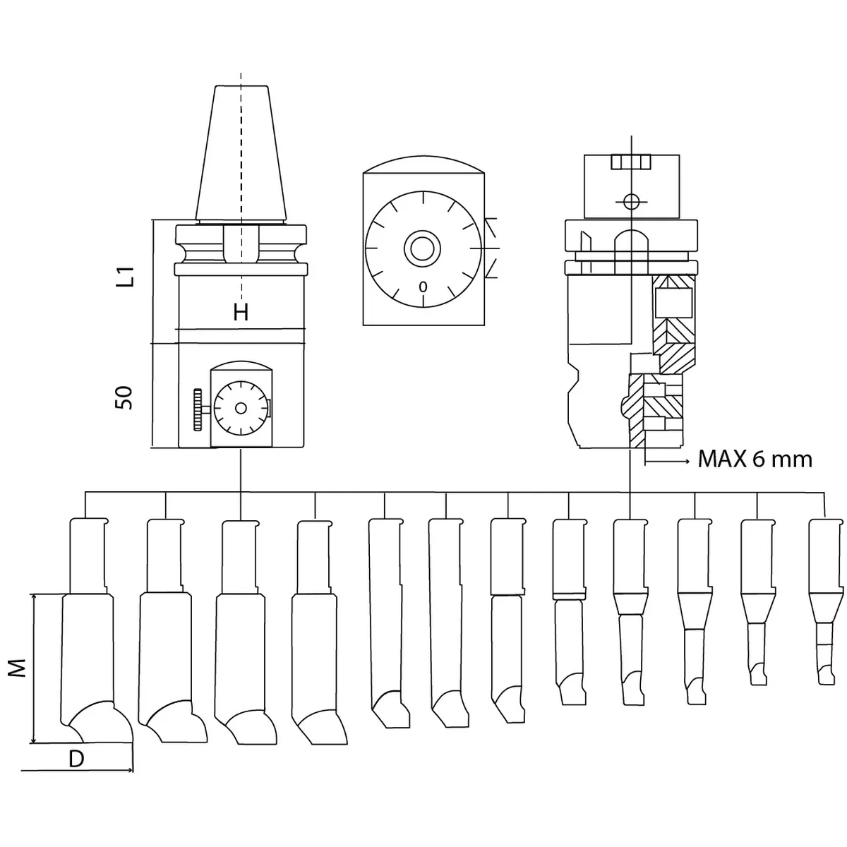DB-S-BT40BJBSET8850 Набор инструментов для микрорасточки, 8 резцов, BJB, BT40, серия Standard
