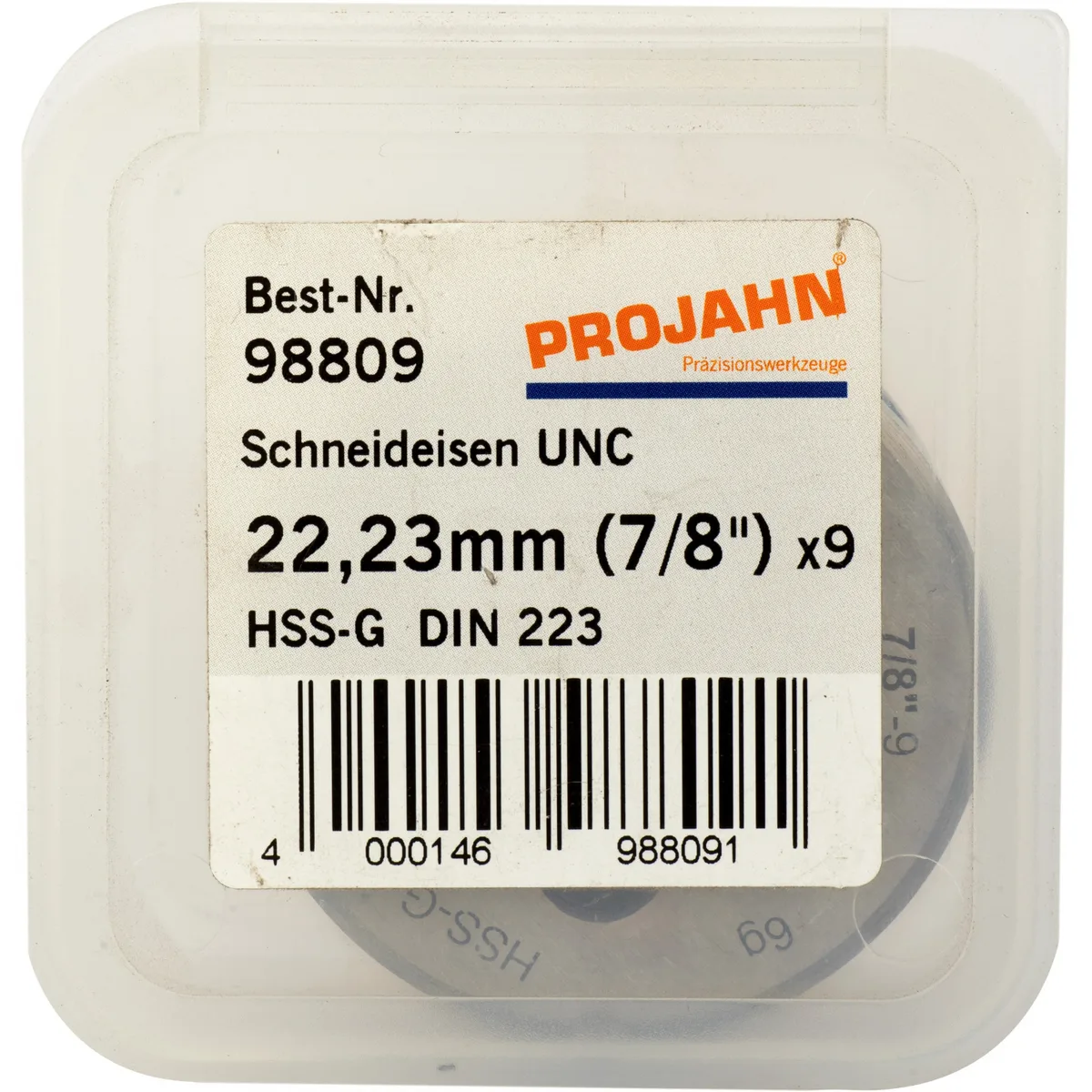 98809 Плашка UNC 7/8-9, HSS-G, DIN EN 22568, 2A, 55x22