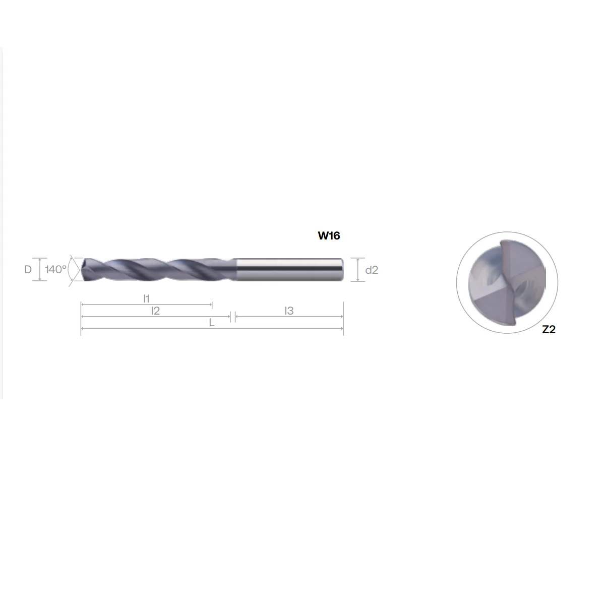 W16 0300 Сверло твердосплавное, диаметр 3 мм, серия W16 EZ, 140°, 3D, Z=2