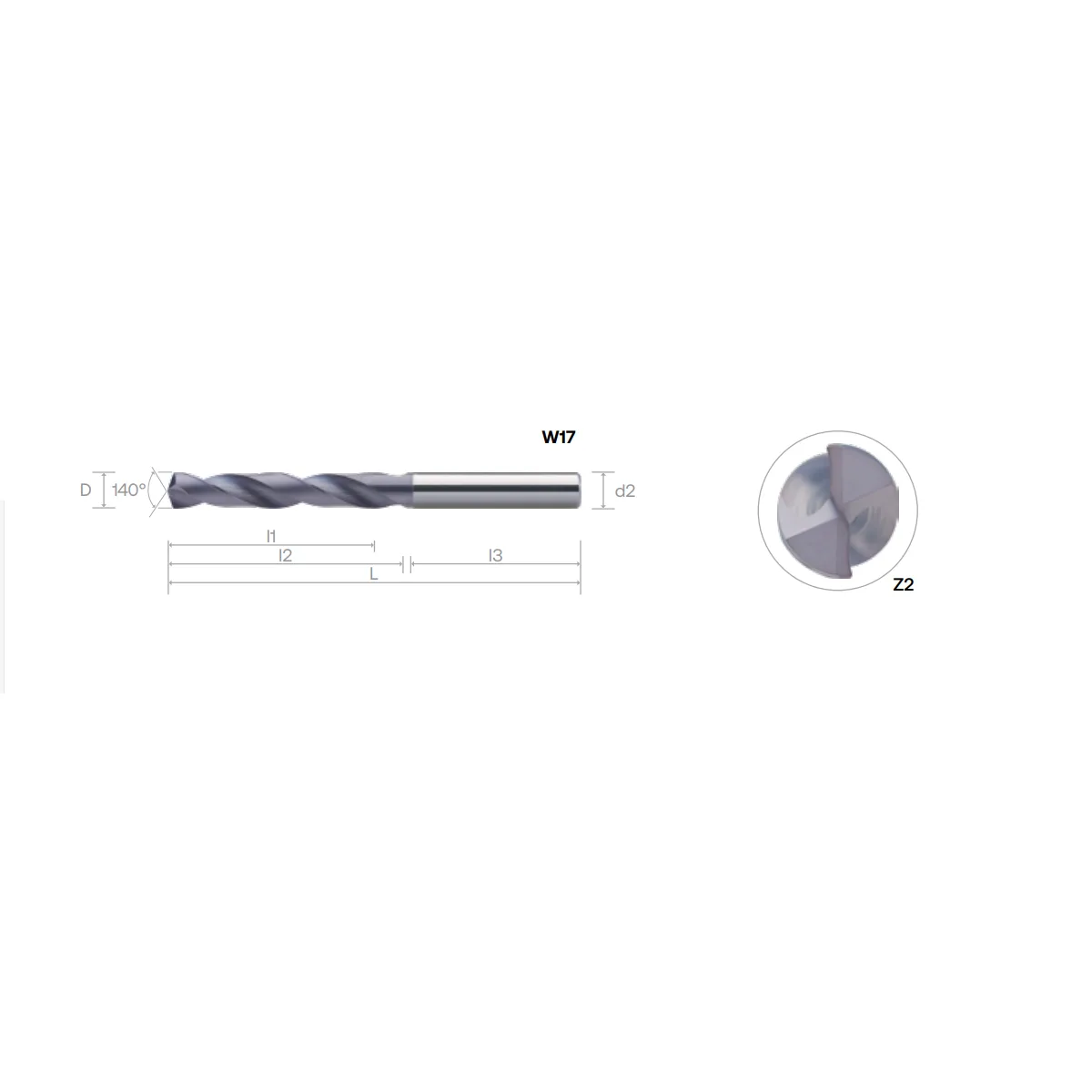 W17 0270 Сверло твердосплавное, диаметр 2,7 мм, серия W17 EZ, 140°, 5D, Z=2
