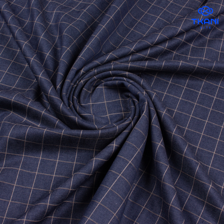 1536. Костюмная поливискоза. Джинса. В клетку.