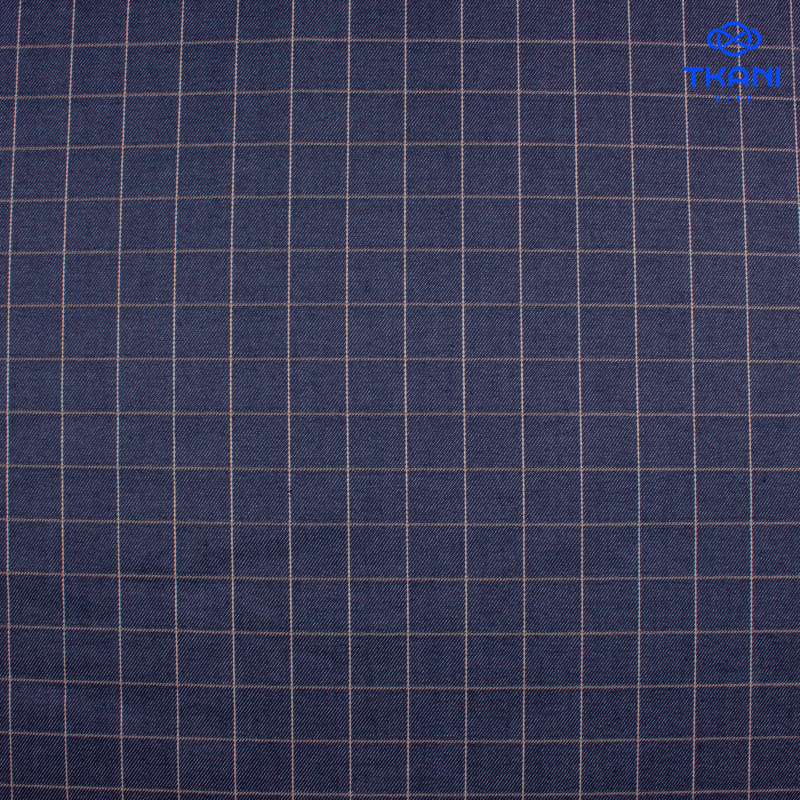 1536. Костюмная поливискоза. Джинса. В клетку.