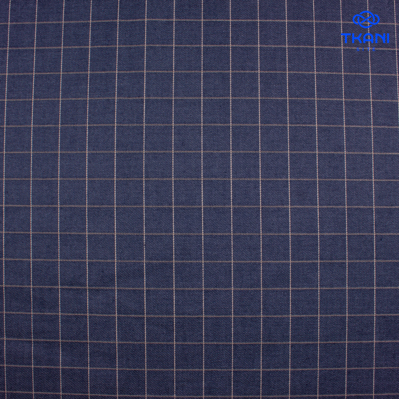 1536. Костюмная поливискоза. Джинса. В клетку. от Tkani.site