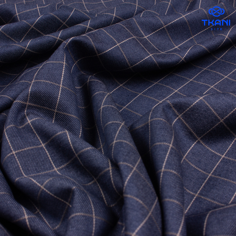 1536. Костюмная поливискоза. Джинса. В клетку.