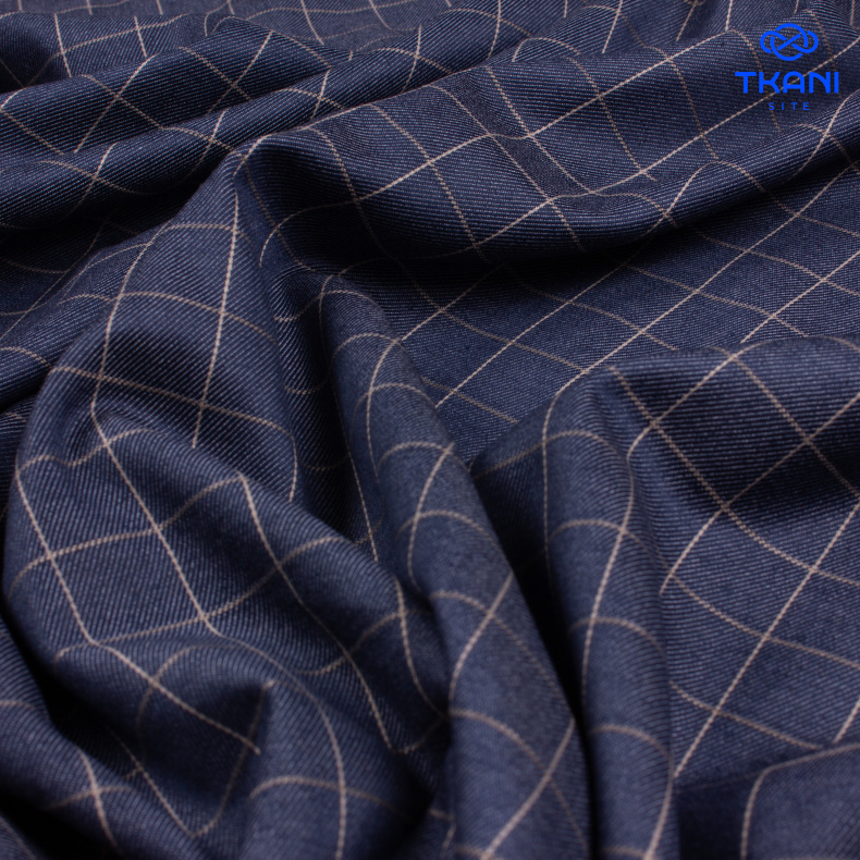 1536. Костюмная поливискоза. Джинса. В клетку. от Tkani.site