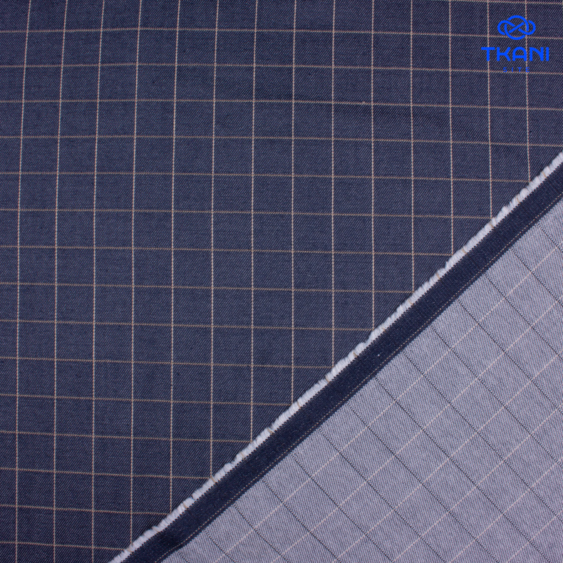 1536. Костюмная поливискоза. Джинса. В клетку. от Tkani.site